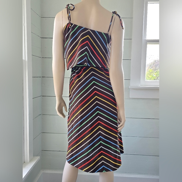 Vntg 70's Nardis Of Dallas Multi Color Striped Asymmetrical women's Day Dress - Picture 4 of 7